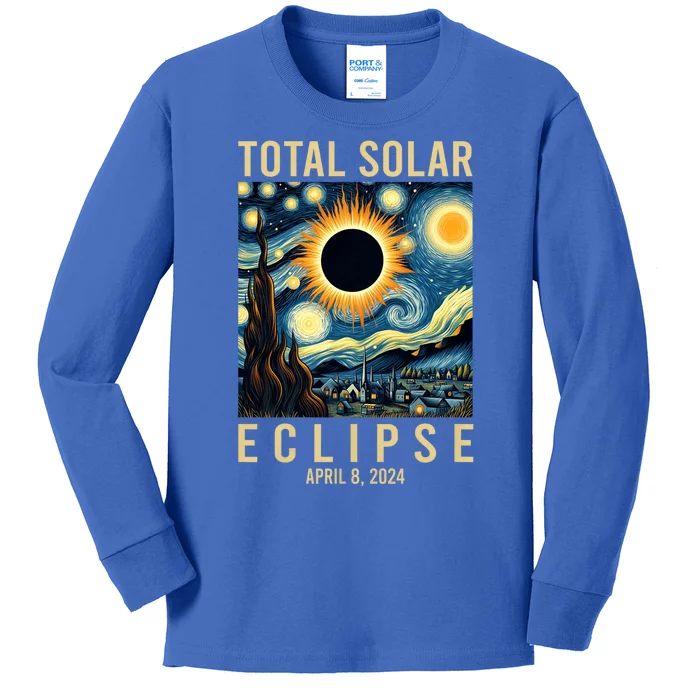 Van Gogh Starry Night Total Solar Eclipse April 8 2024 Kids Long Sleeve Shirt