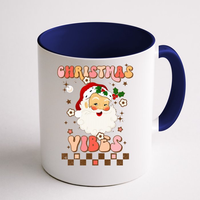 Vintage Groovy Santa Claus Christmas Vibes Front & Back Coffee Mug