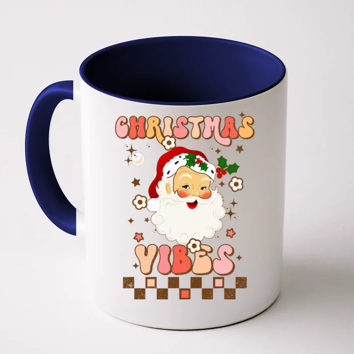 Vintage Groovy Santa Claus Christmas Vibes Front & Back Coffee Mug