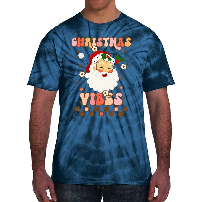 Vintage Groovy Santa Claus Christmas Vibes Tie-Dye T-Shirt