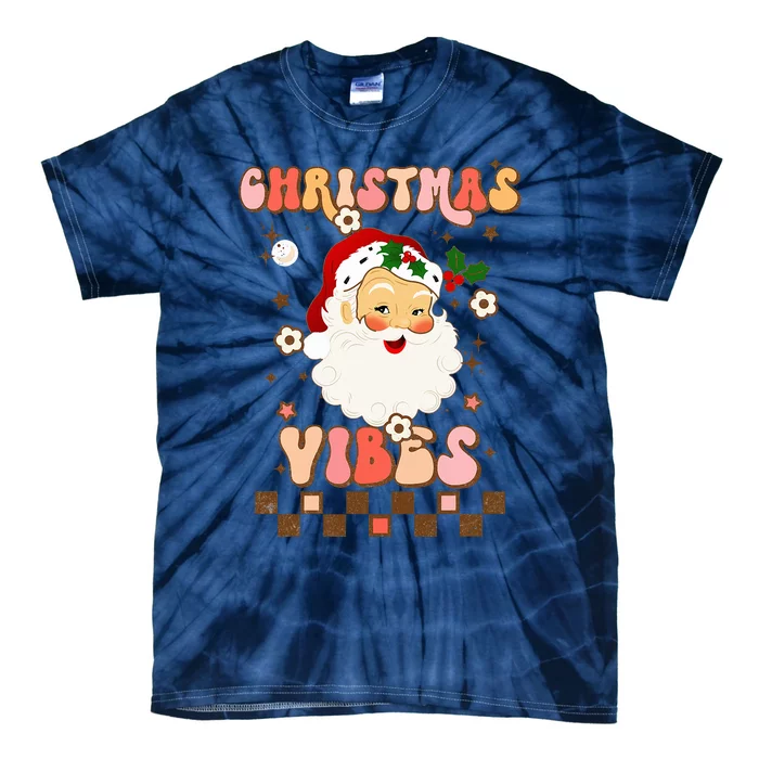 Vintage Groovy Santa Claus Christmas Vibes Tie-Dye T-Shirt