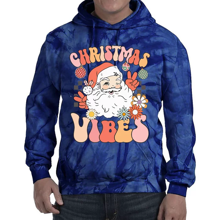 Vintage Groovy Santa Claus Christmas Vibes Tie Dye Hoodie