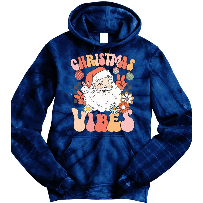 Vintage Groovy Santa Claus Christmas Vibes Tie Dye Hoodie