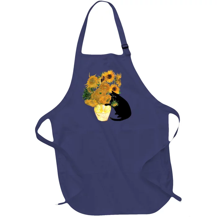 Van Gogh Sunflowers Plus One Cat Full-Length Apron With Pocket