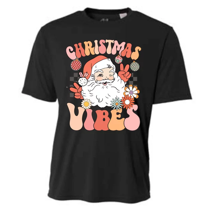 Vintage Groovy Santa Claus Christmas Vibes Women Kids Girls Cooling Performance Crew T-Shirt