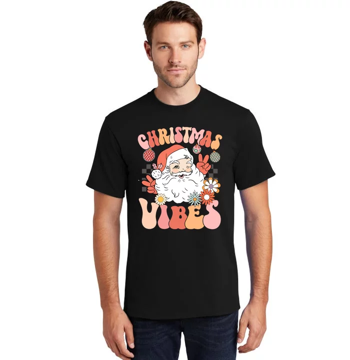 Vintage Groovy Santa Claus Christmas Vibes Women Kids Girls Tall T-Shirt