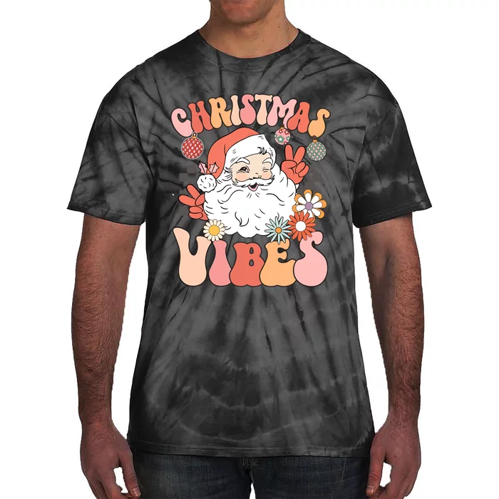 Vintage Groovy Santa Claus Christmas Vibes Women Kids Girls Tie-Dye T-Shirt