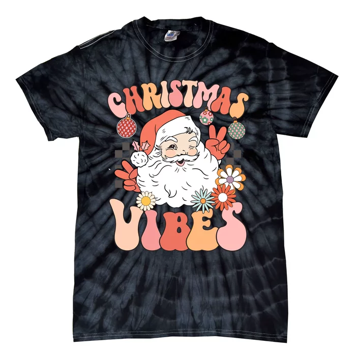 Vintage Groovy Santa Claus Christmas Vibes Women Kids Girls Tie-Dye T-Shirt