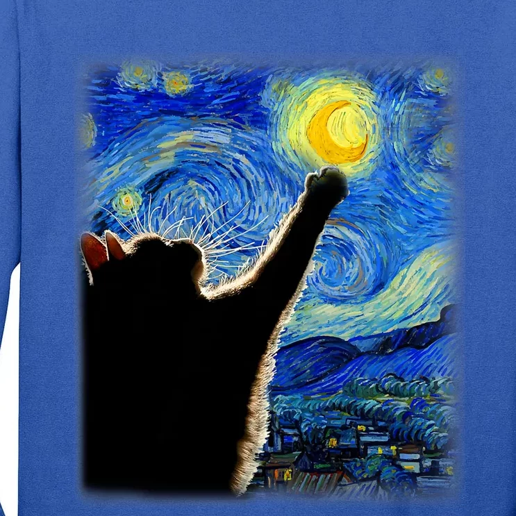 Van Gogh Starry Night Cat Classic Fit Cat Lover Mom Dad Gift Black Tall Long Sleeve T-Shirt