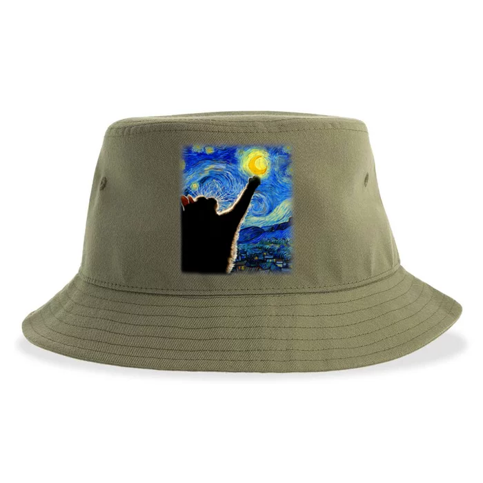 Van Gogh Starry Night Cat Classic Fit Cat Lover Mom Dad Gift Black Sustainable Bucket Hat