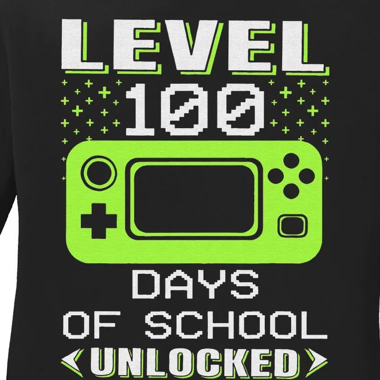 Video Gamer Student 100th Day Teacher 100 Days of School Ladies Long Sleeve Shirt