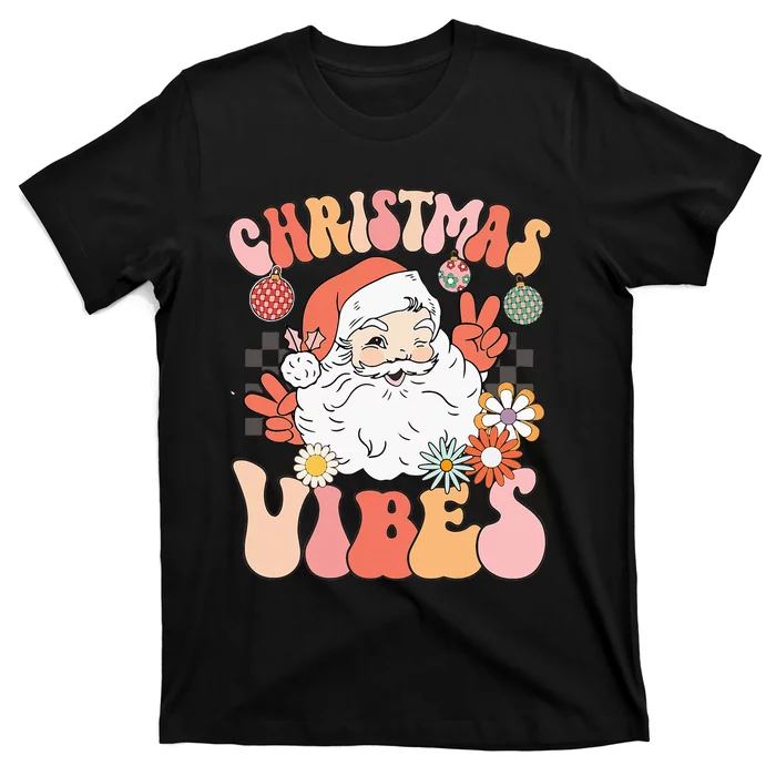 Vintage Groovy Santa Claus Christmas Vibes T-Shirt