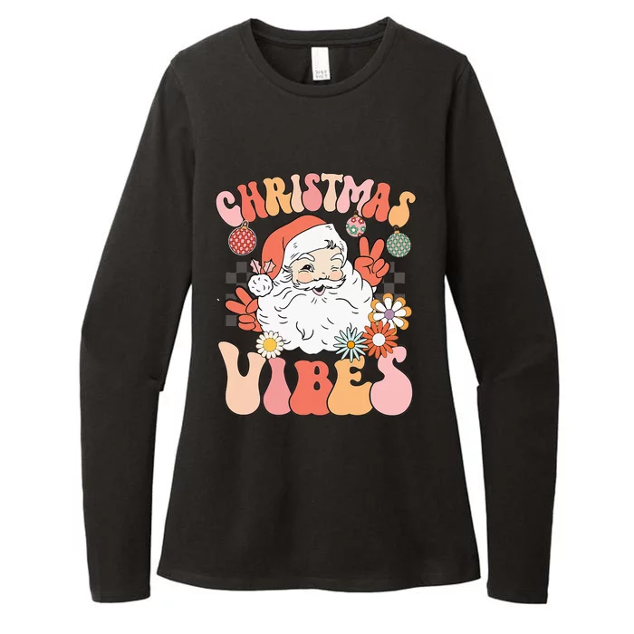 Vintage Groovy Santa Claus Christmas Vibes Womens CVC Long Sleeve Shirt