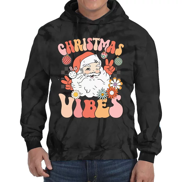 Vintage Groovy Santa Claus Christmas Vibes Tie Dye Hoodie