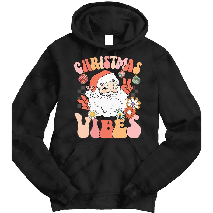 Vintage Groovy Santa Claus Christmas Vibes Tie Dye Hoodie