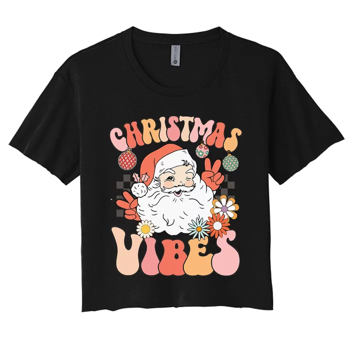 Vintage Groovy Santa Claus Christmas Vibes Women's Crop Top Tee