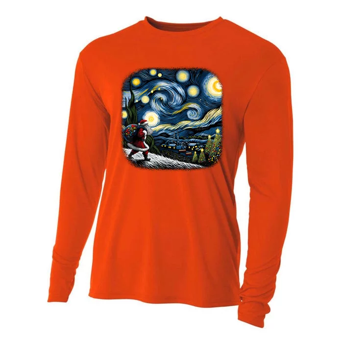 Van Gogh Starry Night Santa Christmas Winter Snowy Night Cooling Performance Long Sleeve Crew