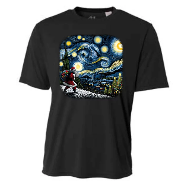 Van Gogh Starry Night Santa Christmas Winter Snowy Night Cooling Performance Crew T-Shirt