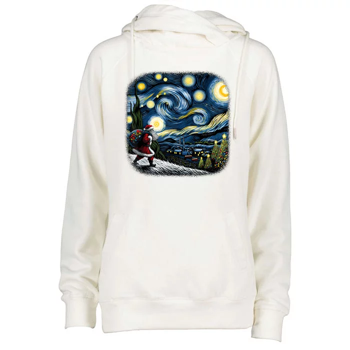 Van Gogh Starry Night Santa Christmas Winter Snowy Night Womens Funnel Neck Pullover Hood