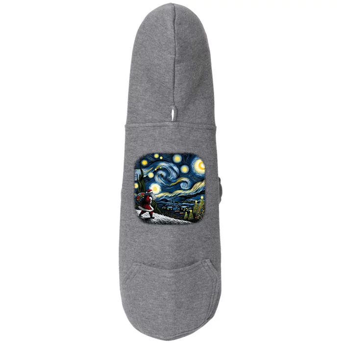 Van Gogh Starry Night Santa Christmas Winter Snowy Night Doggie 3-End Fleece Hoodie