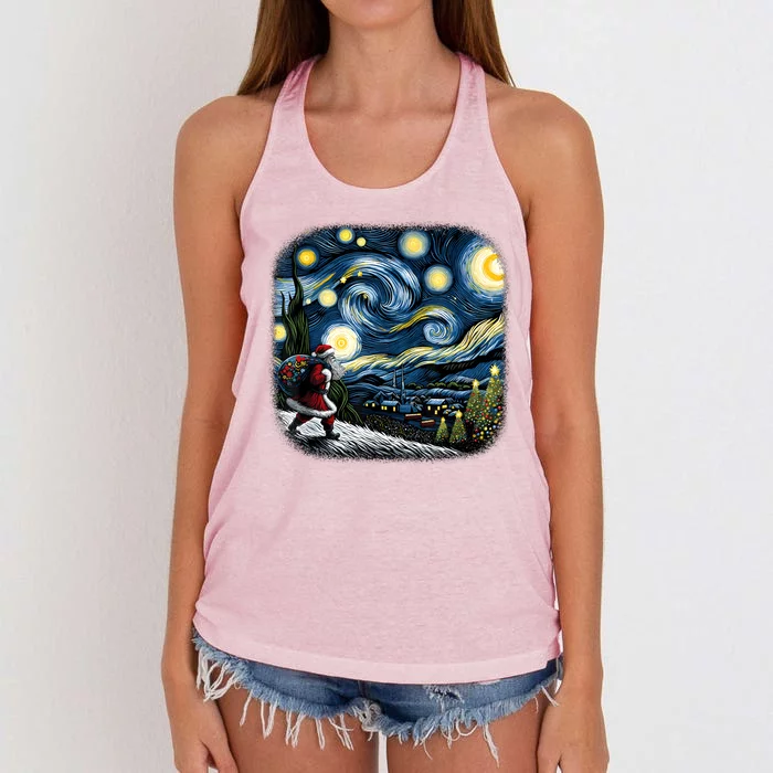 Van Gogh Starry Night Santa Christmas Winter Snowy Night Women's Knotted Racerback Tank