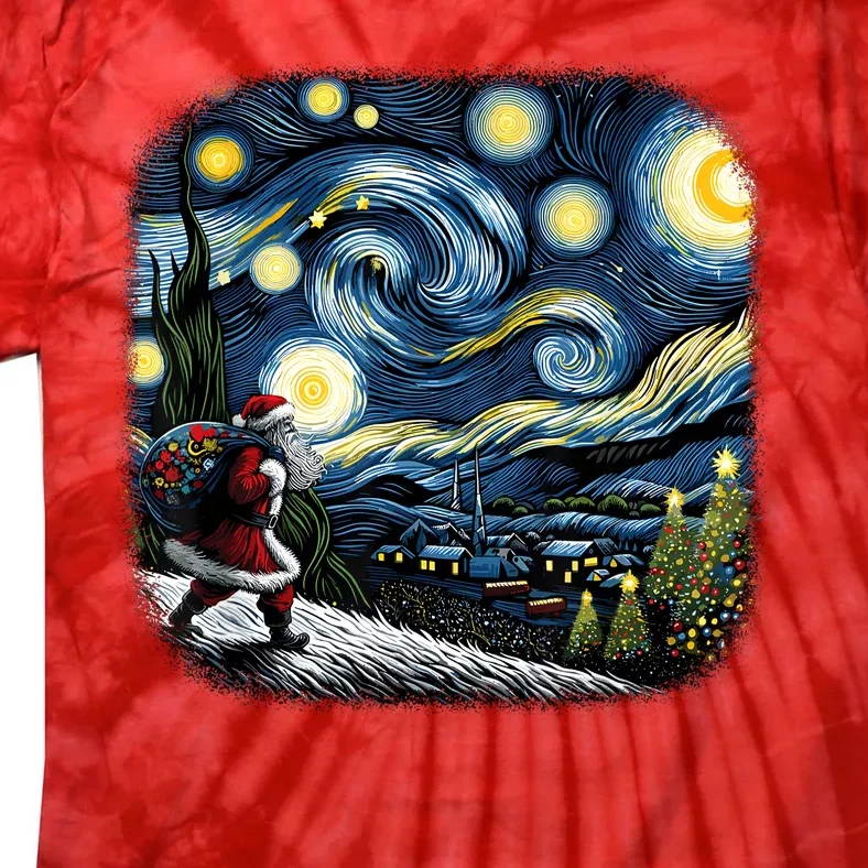 Van Gogh Starry Night Santa Christmas Winter Snowy Night Tie-Dye T-Shirt