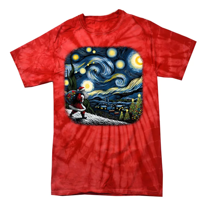 Van Gogh Starry Night Santa Christmas Winter Snowy Night Tie-Dye T-Shirt