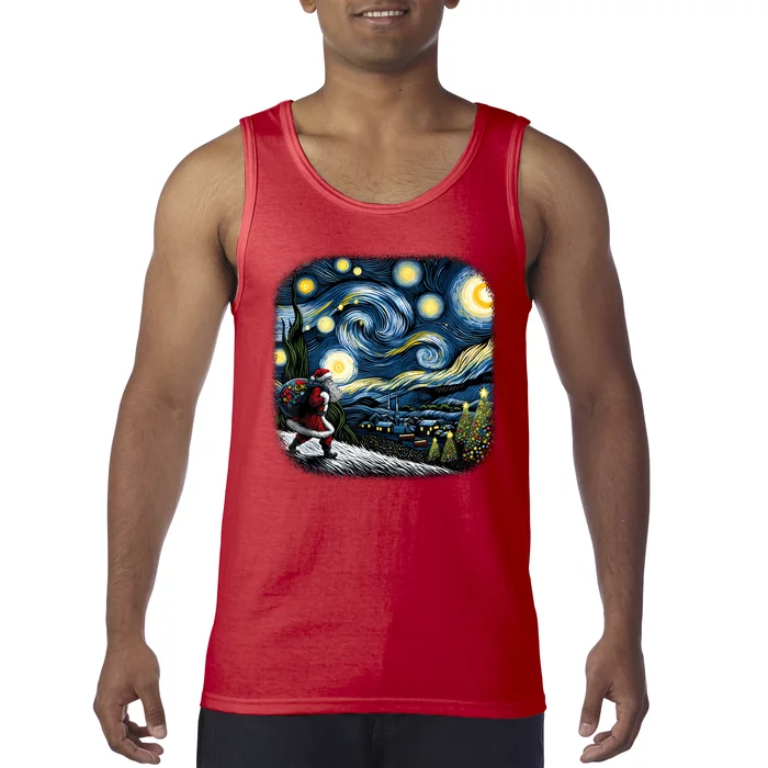 Van Gogh Starry Night Santa Christmas Winter Snowy Night Tank Top