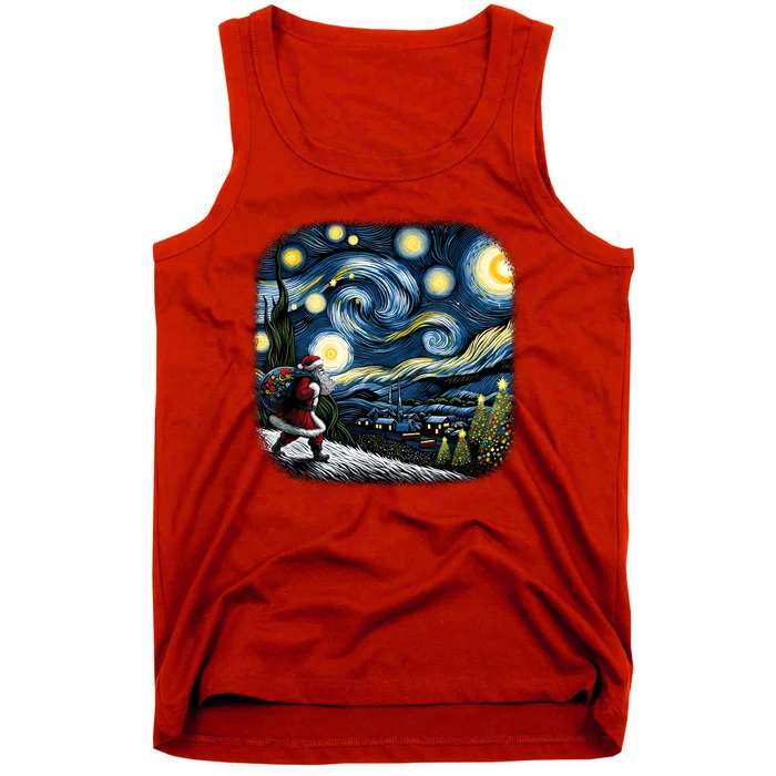 Van Gogh Starry Night Santa Christmas Winter Snowy Night Tank Top