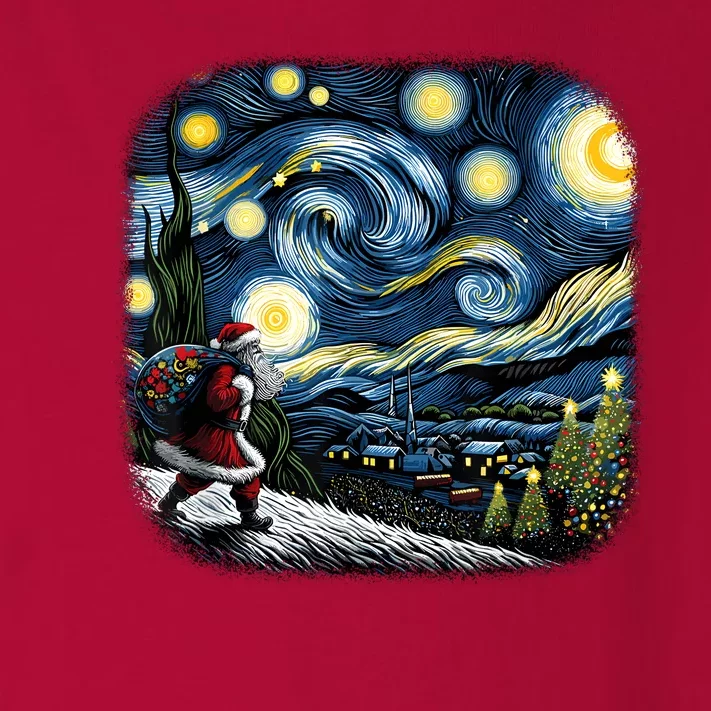 Van Gogh Starry Night Santa Christmas Winter Snowy Night Toddler Long Sleeve Shirt