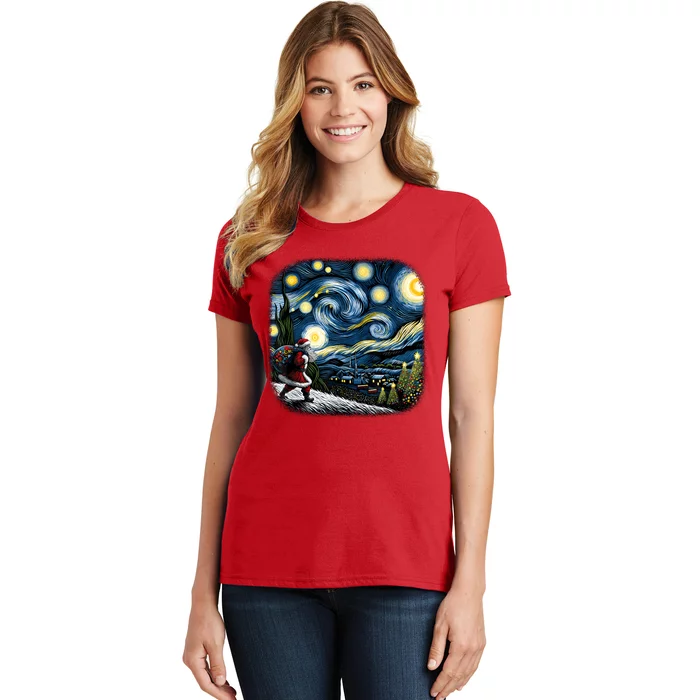 Van Gogh Starry Night Santa Christmas Winter Snowy Night Women's T-Shirt