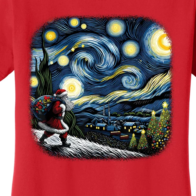 Van Gogh Starry Night Santa Christmas Winter Snowy Night Women's T-Shirt