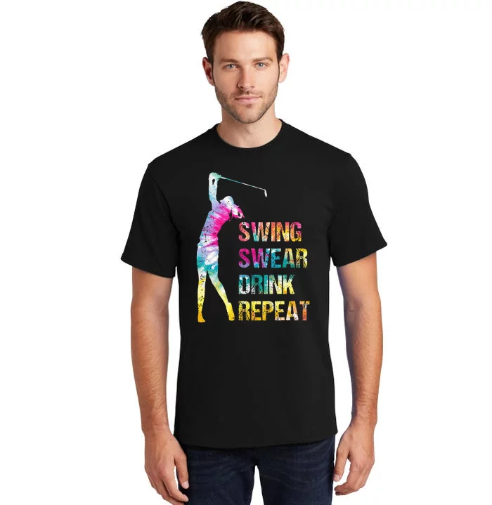 Vintage Golf Swing Swear Drink Repeat Love Golfing Golfer Tall T-Shirt