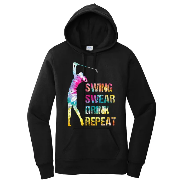 Vintage Golf Swing Swear Drink Repeat Love Golfing Golfer Women's Pullover Hoodie