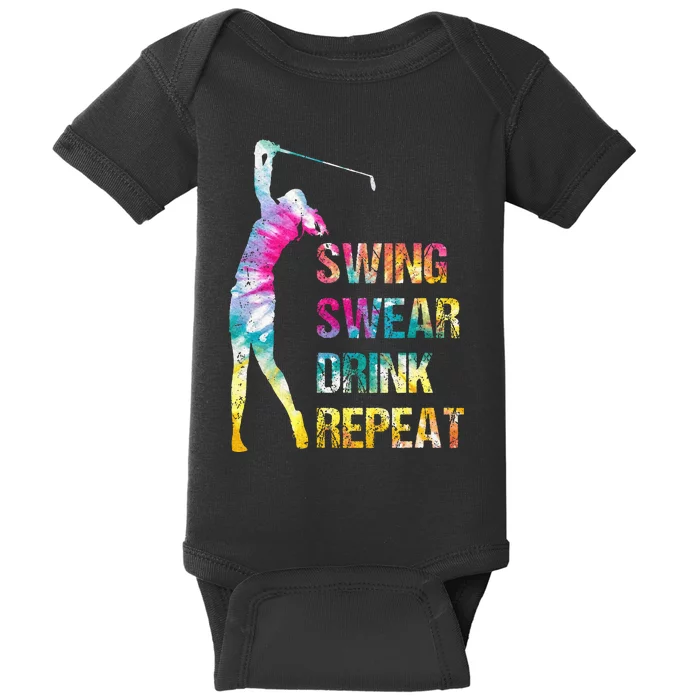 Vintage Golf Swing Swear Drink Repeat Love Golfing Golfer Baby Bodysuit