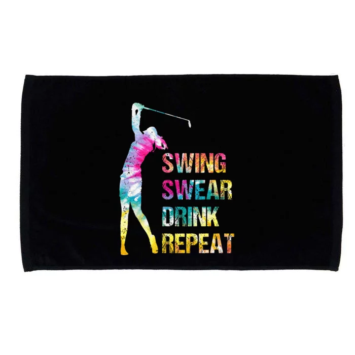 Vintage Golf Swing Swear Drink Repeat Love Golfing Golfer Microfiber Hand Towel