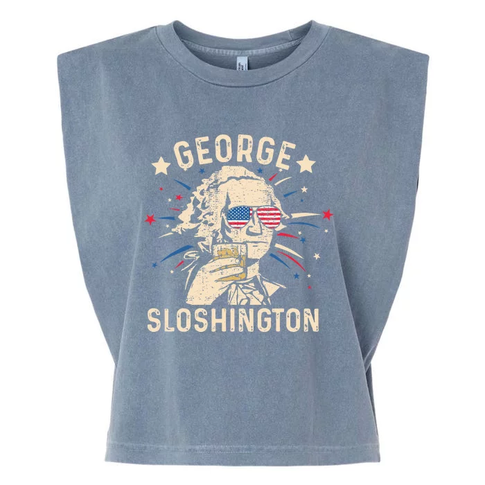 Vintage George Sloshington Washington 4th Of July Funny USA Garment-Dyed Women's Muscle Tee