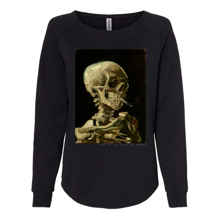 Van Gogh Skull Of A Skeleton With Burning Cigarette Print Cool Gift Womens California Wash Sweatshirt