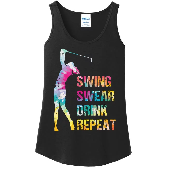 Vintage Golf Swing Swear Drink Repeat Love Golfing Golfer Ladies Essential Tank