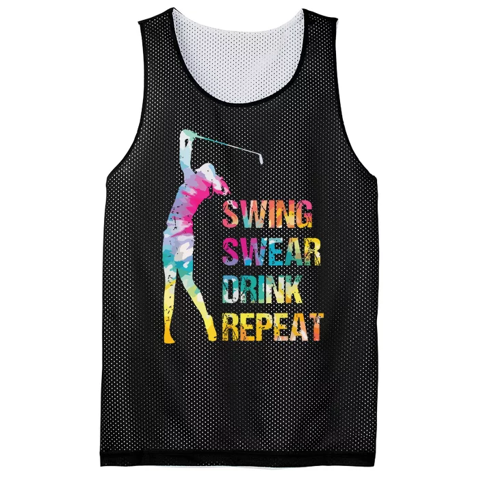 Vintage Golf Swing Swear Drink Repeat Love Golfing Golfer Mesh Reversible Basketball Jersey Tank