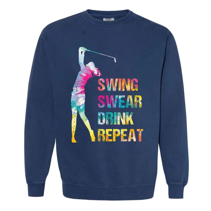 Vintage Golf Swing Swear Drink Repeat Love Golfing Golfer Garment-Dyed Sweatshirt