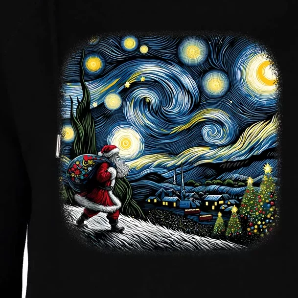 Van Gogh Starry Night Santa Christmas Winter Snowy Night Womens Funnel Neck Pullover Hood