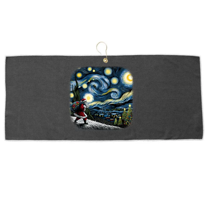 Van Gogh Starry Night Santa Christmas Winter Snowy Night Large Microfiber Waffle Golf Towel