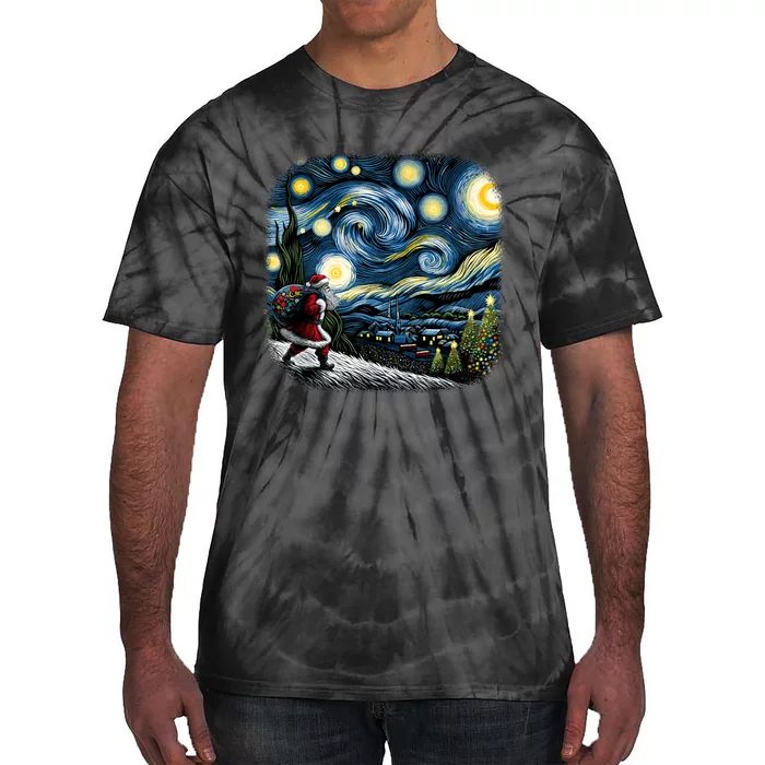 Van Gogh Starry Night Santa Christmas Winter Snowy Night Tie-Dye T-Shirt