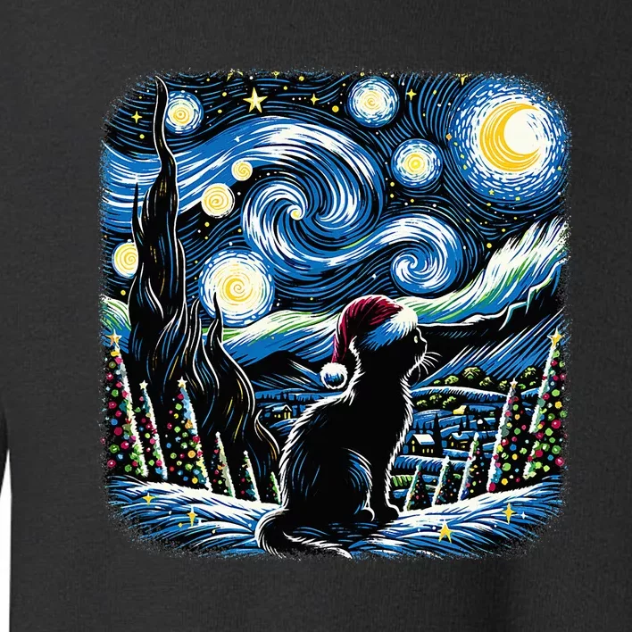 Van Gogh Starry Night Festive Christmas Black Cat Santa Hat Toddler Sweatshirt