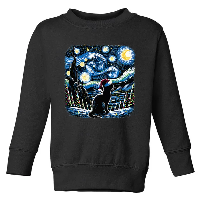 Van Gogh Starry Night Festive Christmas Black Cat Santa Hat Toddler Sweatshirt