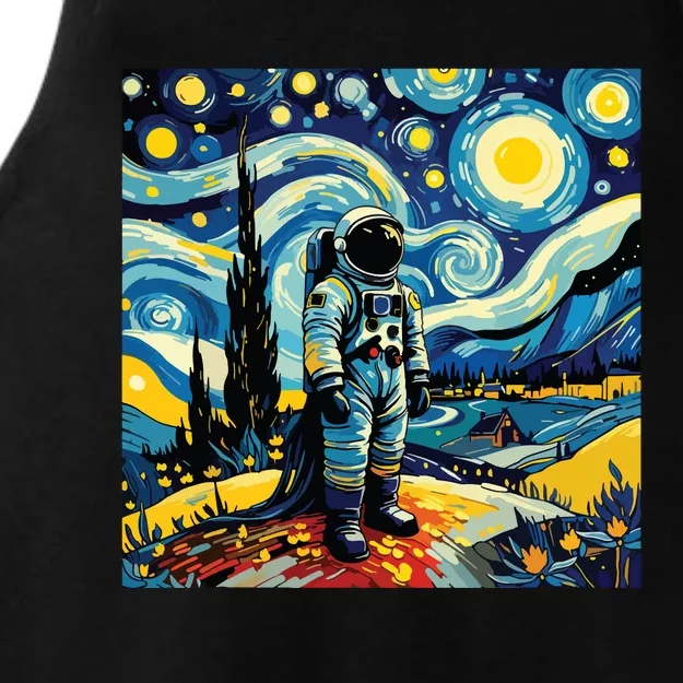 Van Gogh Starry Night Astronaut Space Lovers Ladies Tri-Blend Wicking Tank