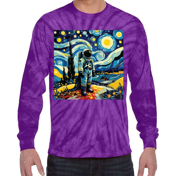 Van Gogh Starry Night Astronaut Space Lovers Tie-Dye Long Sleeve Shirt