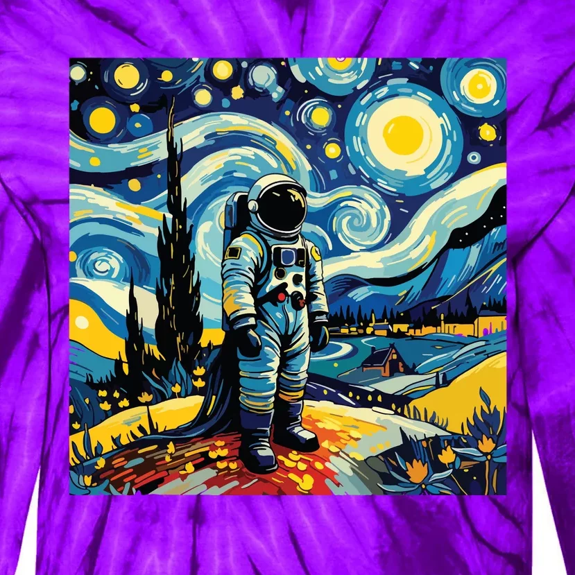 Van Gogh Starry Night Astronaut Space Lovers Tie-Dye Long Sleeve Shirt