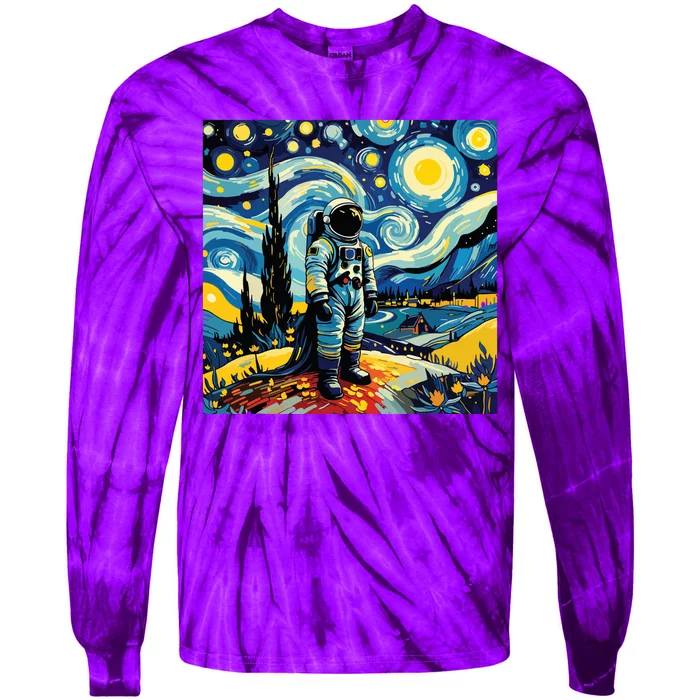 Van Gogh Starry Night Astronaut Space Lovers Tie-Dye Long Sleeve Shirt